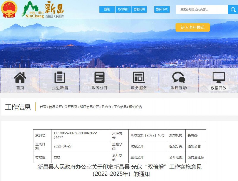浙江新昌：大力推進工商業(yè)建筑屋頂光伏，全縣現(xiàn)有黨政機關(guān)、事業(yè)單位等公共建筑屋頂實現(xiàn)100%安裝