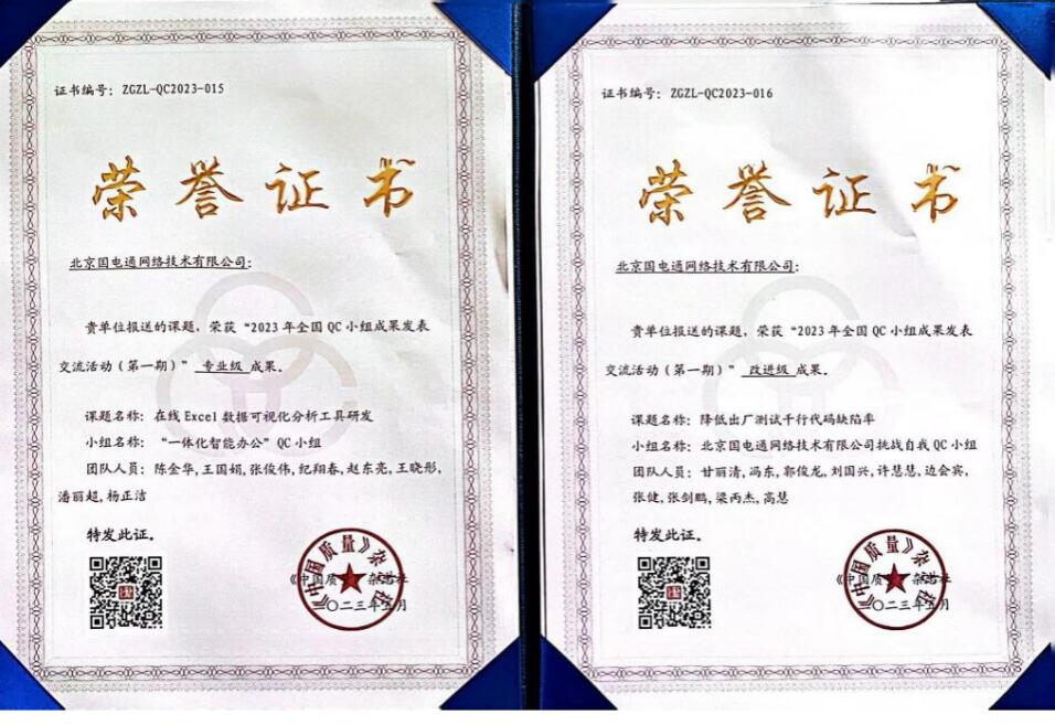 國網(wǎng)信通產(chǎn)業(yè)集團國電通兩項QC成果分獲2023年全國QC小組成果二、三等獎